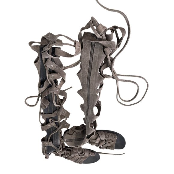 Free People Cypress Tall Gladiator Leather Sandal Size 37 Open Toe Back Zip Boho - Picture 2 of 7